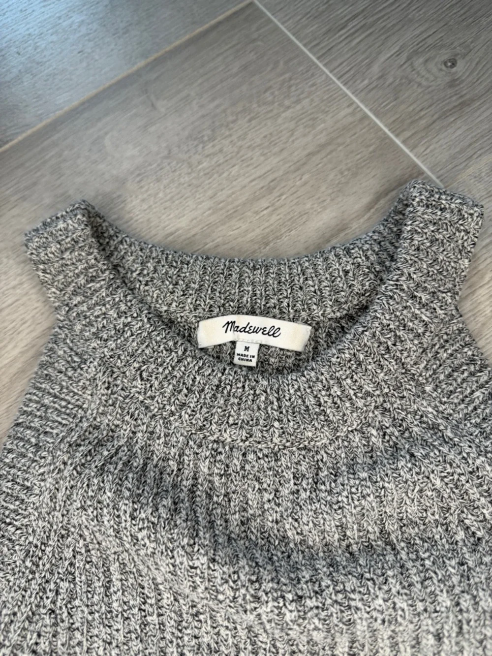 Madewell Gray Marled Ribbed Knit Mock Neck Sleeveless Sweater Tank M - Picture 6 of 6